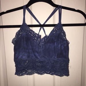 Sky blue tie dye lace fringe bralette